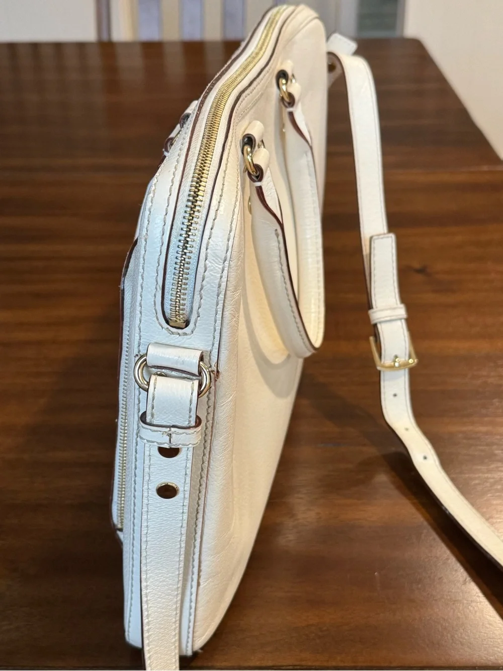 Kate Spade White Leather Work Laptop Tote Bag - Satchel Briefcase Crossbody